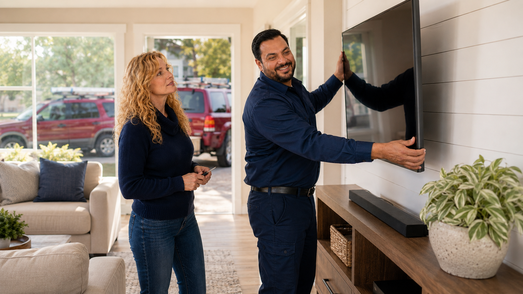 TV mounting installation service in a home